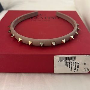 Valentino Tan Headband with Gold Studs